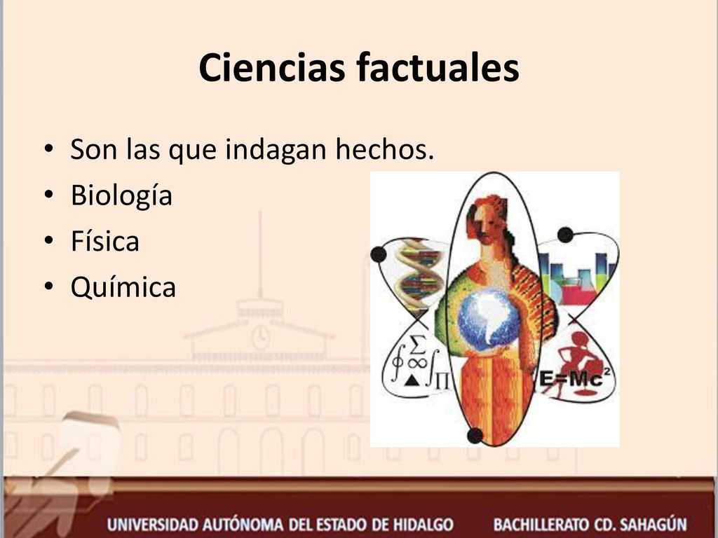 Ciencias factuales Son las que indagan hechos. Biología Física Química