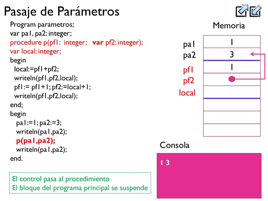 Memoria 1 pa1 pa2 3 1 pf1 pf2 local Consola Program parametros;