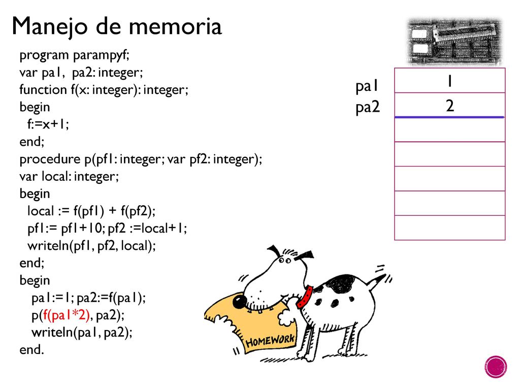 1 pa1 pa2 2 program parampyf; var pa1, pa2: integer;