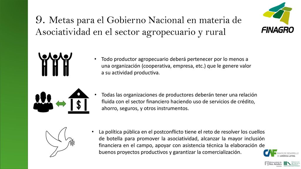 9. Metas para el Gobierno Nacional en materia de Asociatividad en el sector agropecuario y rural
