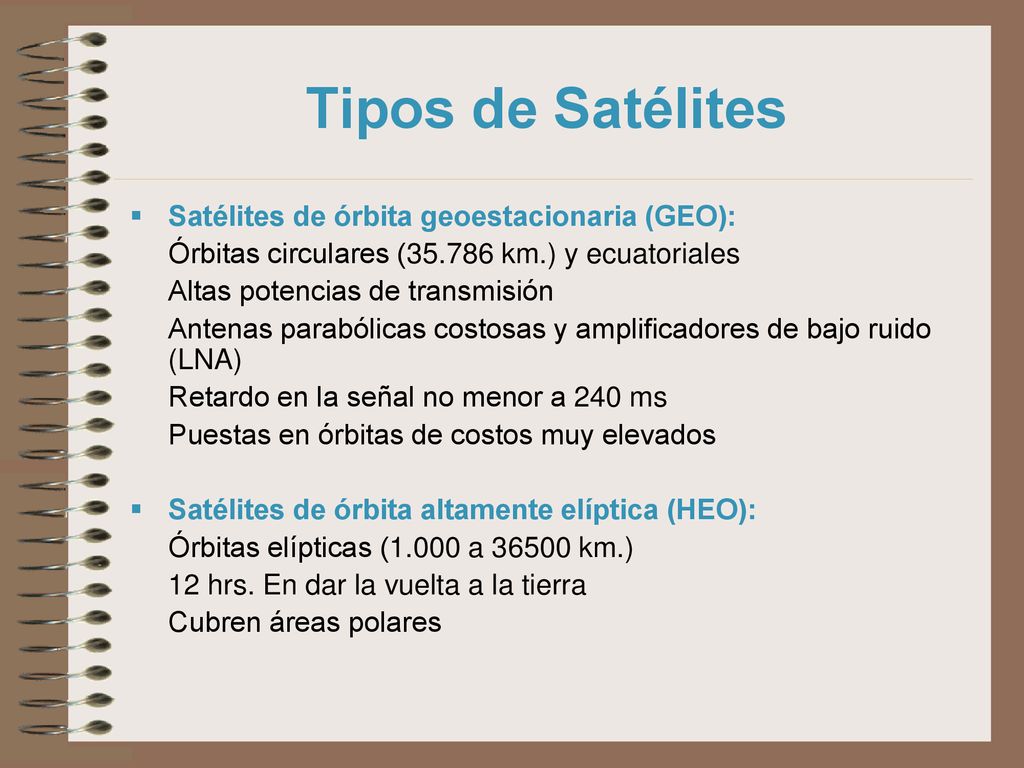 Tipos de Satélites Satélites de órbita geoestacionaria (GEO):
