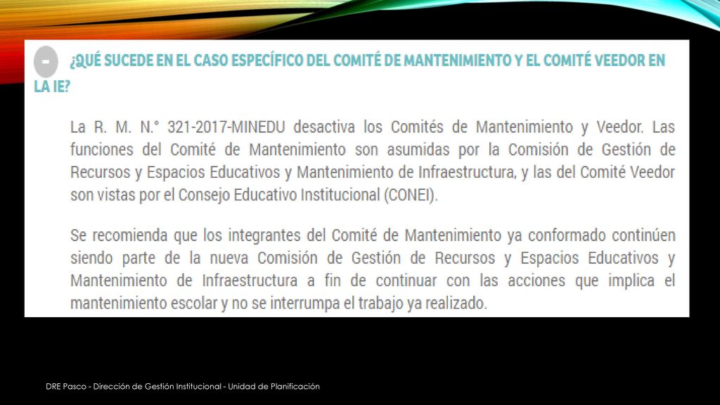 DRE Pasco - Dirección de Gestión Institucional - Unidad de Planificación