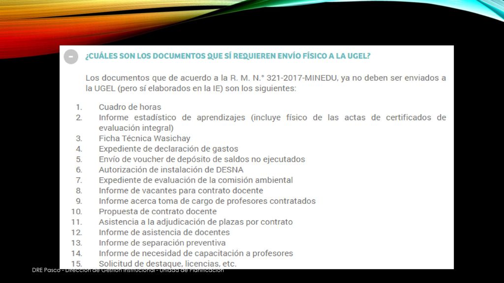 DRE Pasco - Dirección de Gestión Institucional - Unidad de Planificación