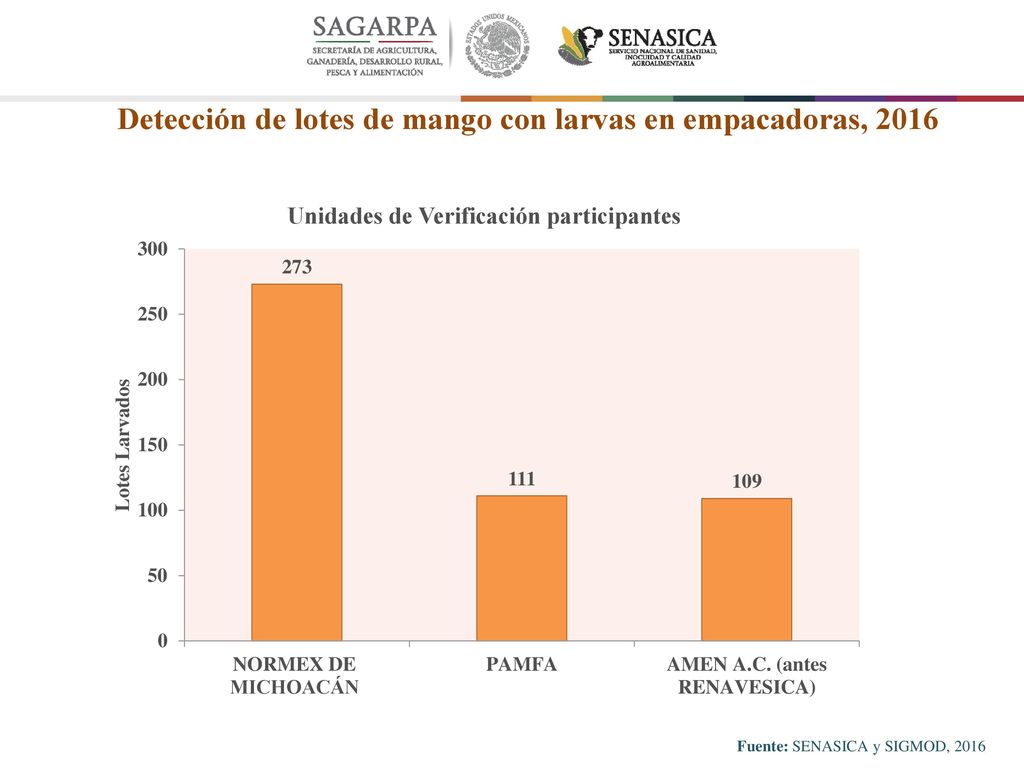 Detección de lotes de mango con larvas en empacadoras, 2016