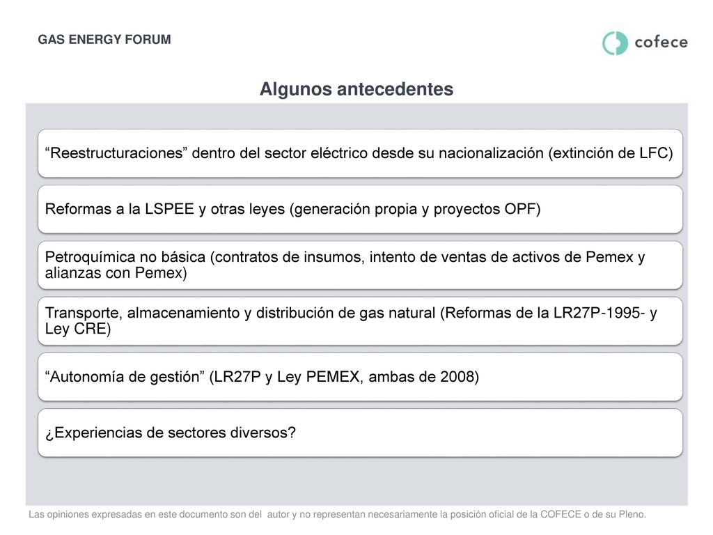 GAS ENERGY FORUM Algunos antecedentes. Reestructuraciones dentro del sector eléctrico desde su nacionalización (extinción de LFC)