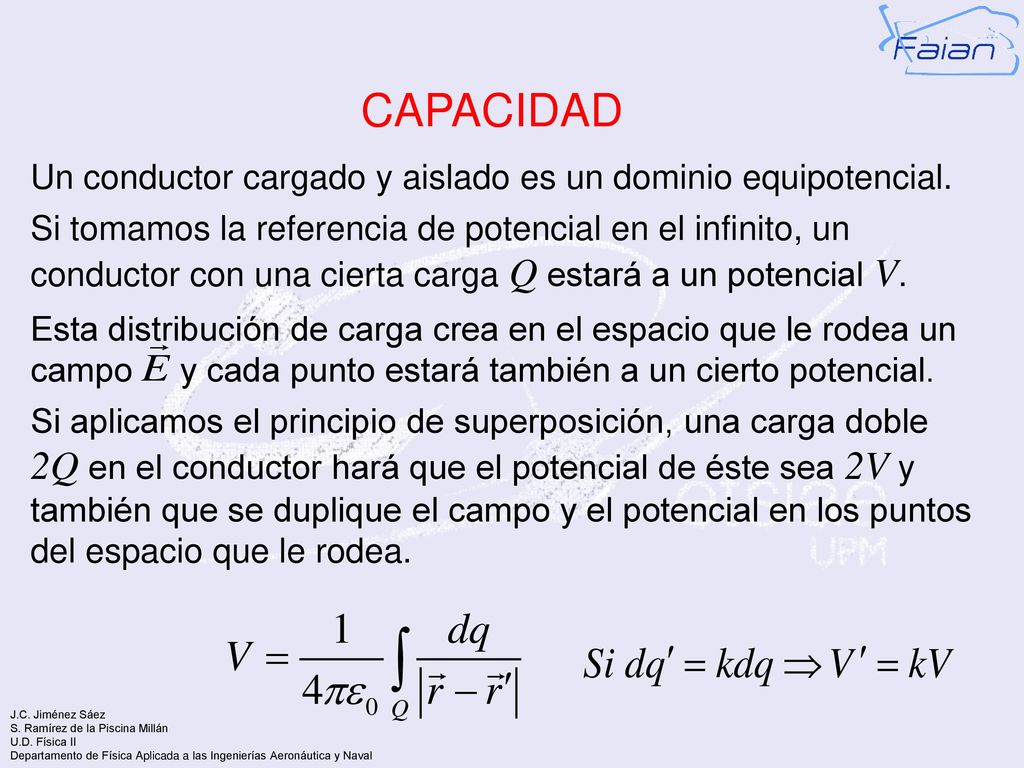 CAPACIDAD Un conductor cargado y aislado es un dominio equipotencial.
