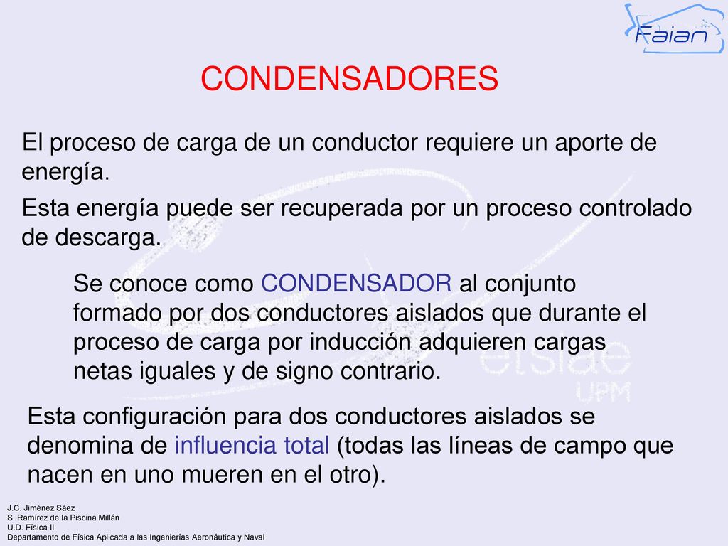 CONDENSADORES El proceso de carga de un conductor requiere un aporte de energía.