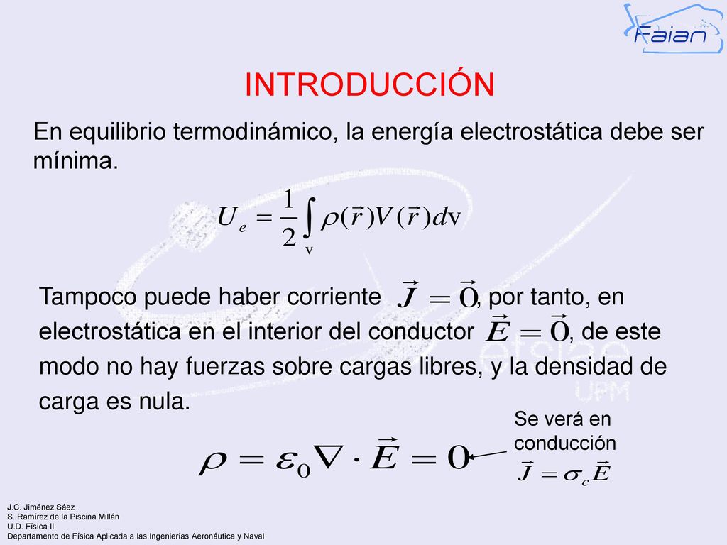 INTRODUCCIÓN En equilibrio termodinámico, la energía electrostática debe ser mínima.