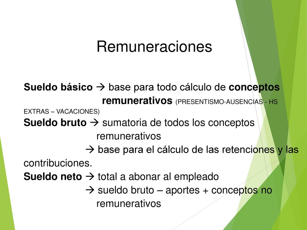 Remuneraciones Sueldo básico  base para todo cálculo de conceptos remunerativos (PRESENTISMO-AUSENCIAS - HS EXTRAS – VACACIONES)