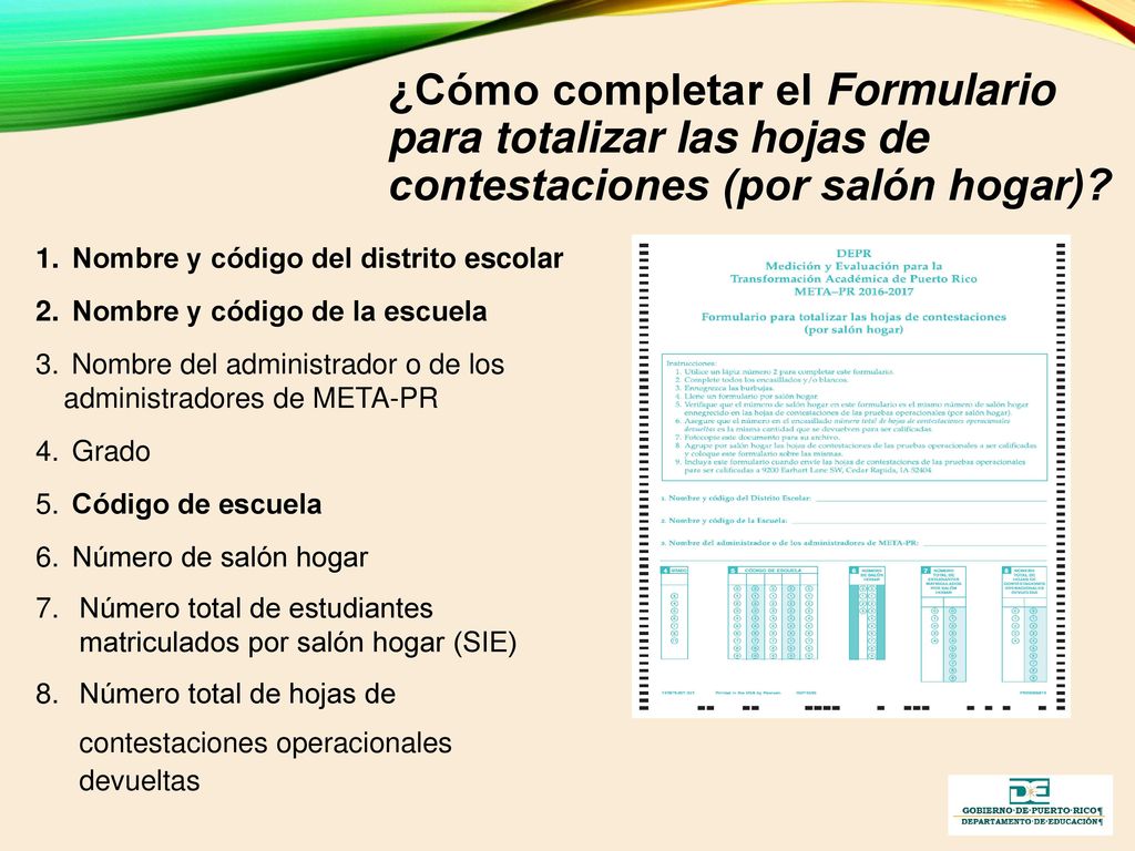 ¿Cómo completar el Formulario para totalizar las hojas de contestaciones (por salón hogar)