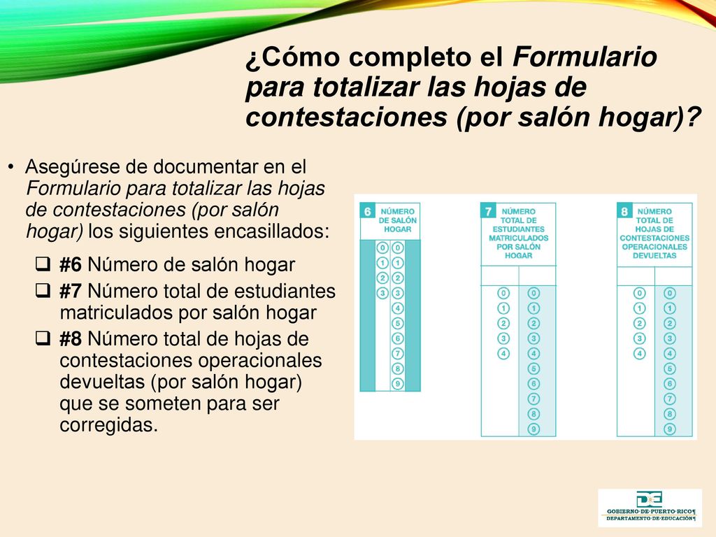 ¿Cómo completo el Formulario para totalizar las hojas de contestaciones (por salón hogar)