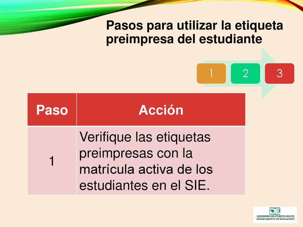 Pasos para utilizar la etiqueta preimpresa del estudiante