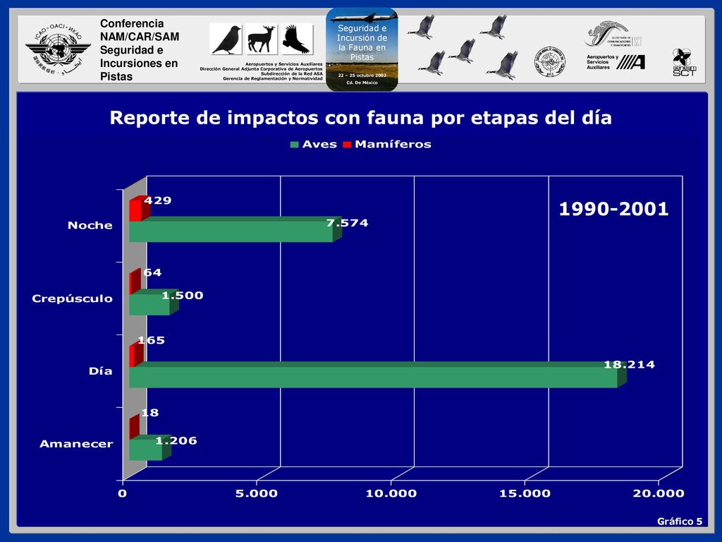 Reporte de impactos con fauna por etapas del día
