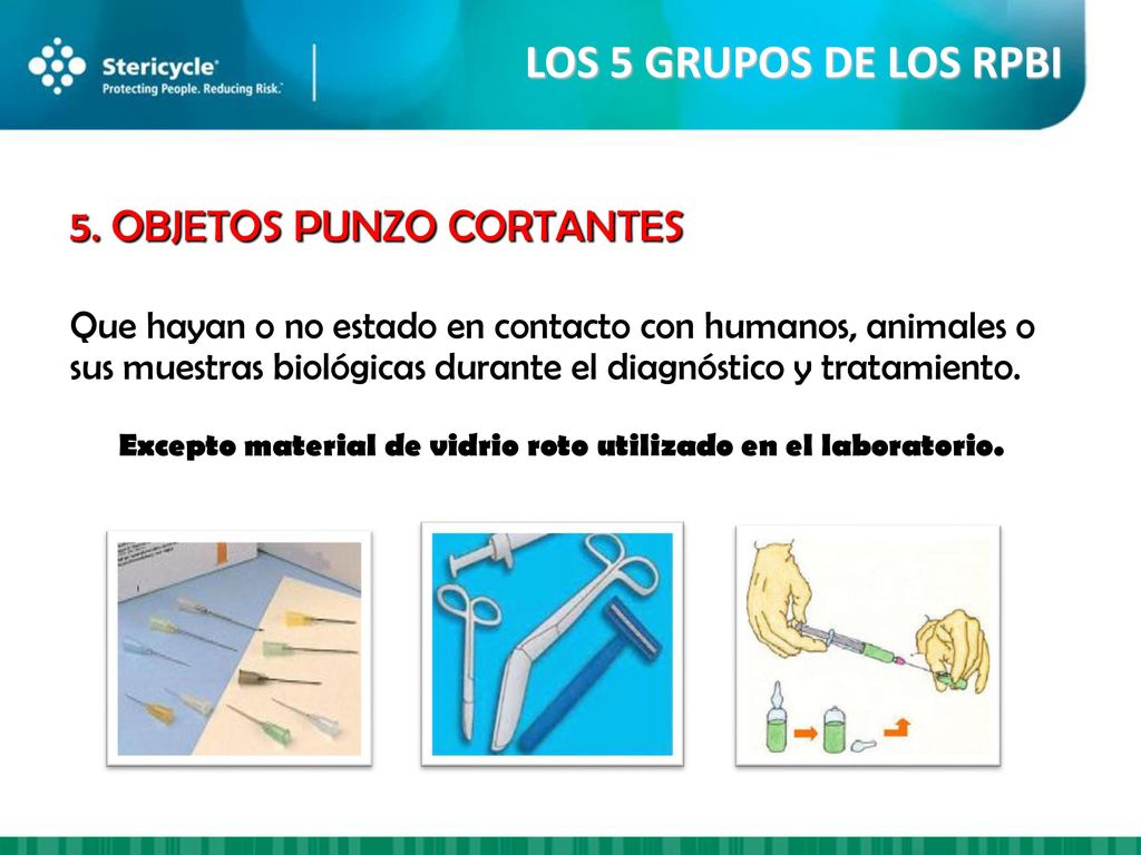 Excepto material de vidrio roto utilizado en el laboratorio.