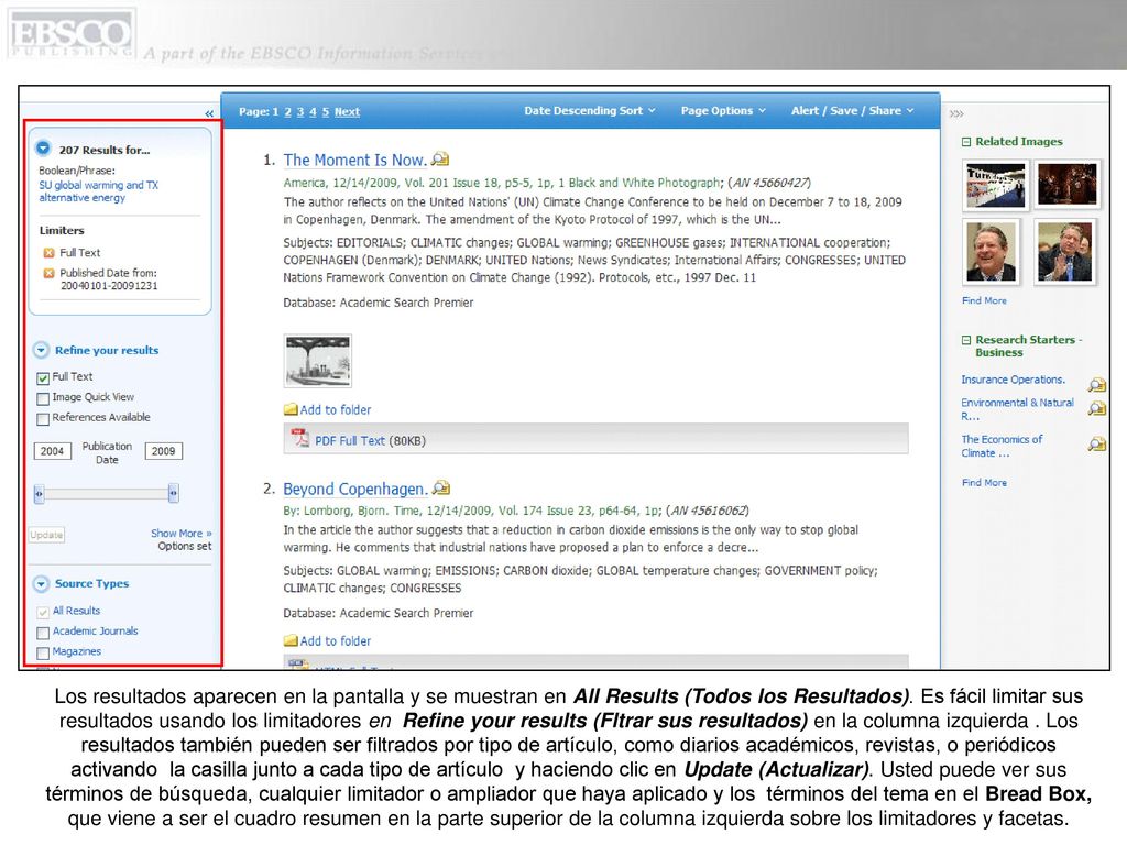 Los resultados aparecen en la pantalla y se muestran en All Results (Todos los Resultados).