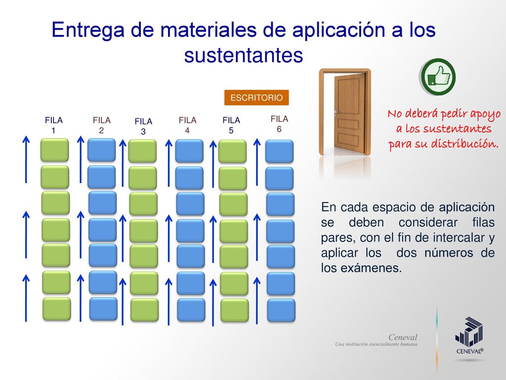 No deberá pedir apoyo a los sustentantes para su distribución.
