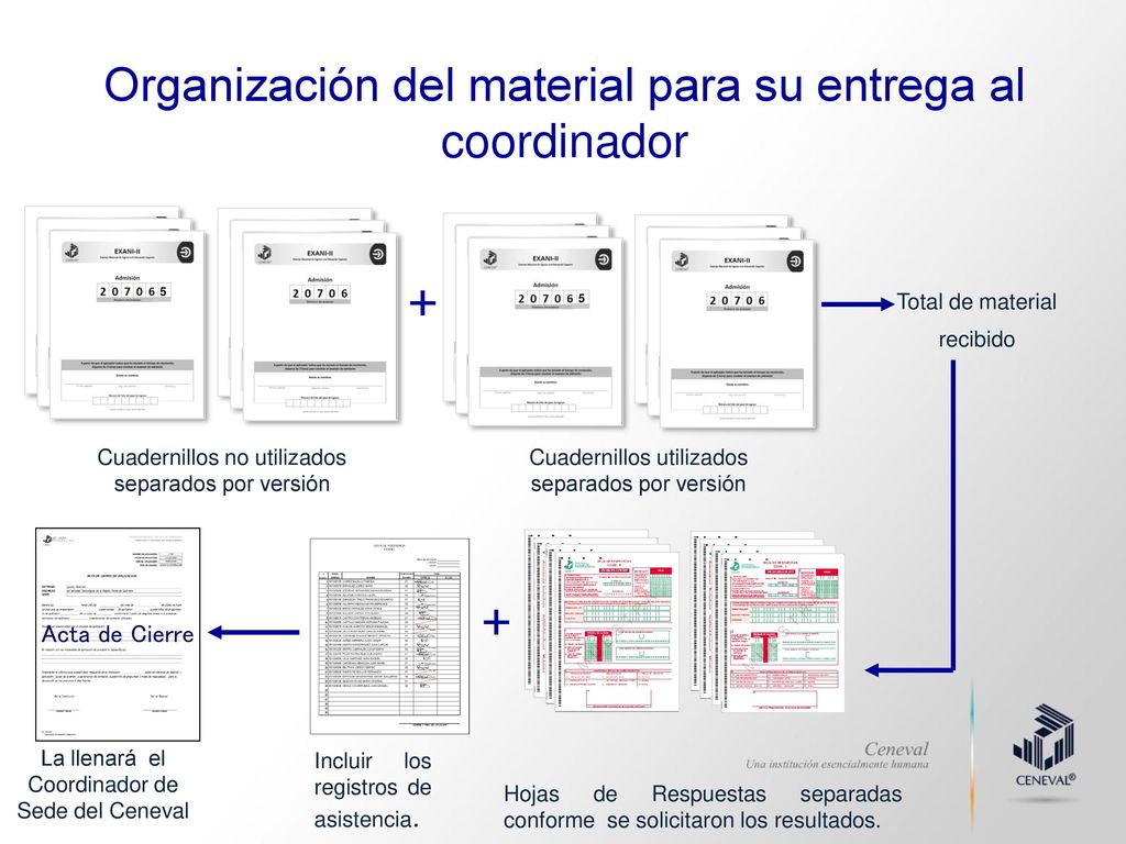 + + Organización del material para su entrega al coordinador