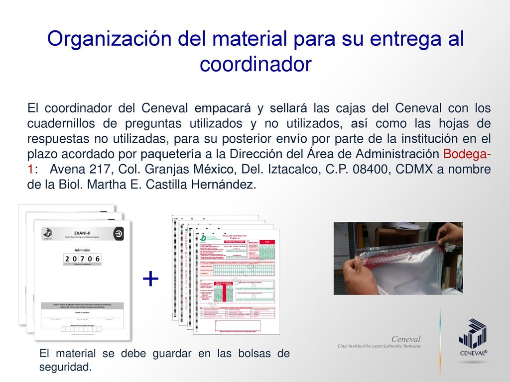Organización del material para su entrega al coordinador