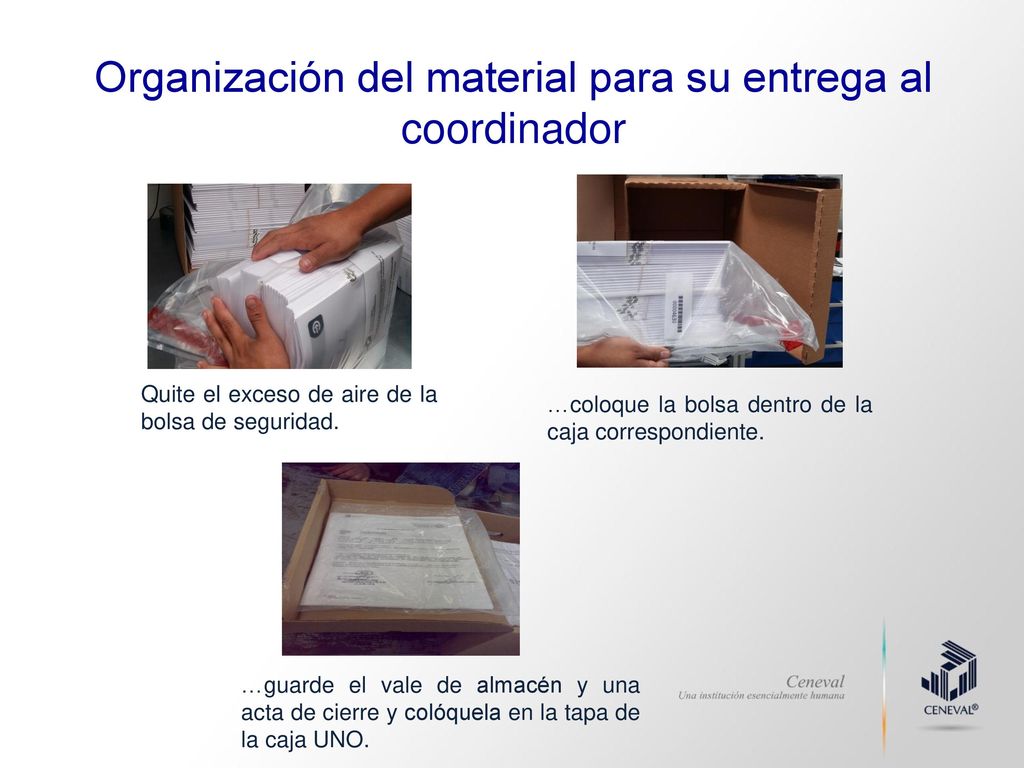 Organización del material para su entrega al coordinador