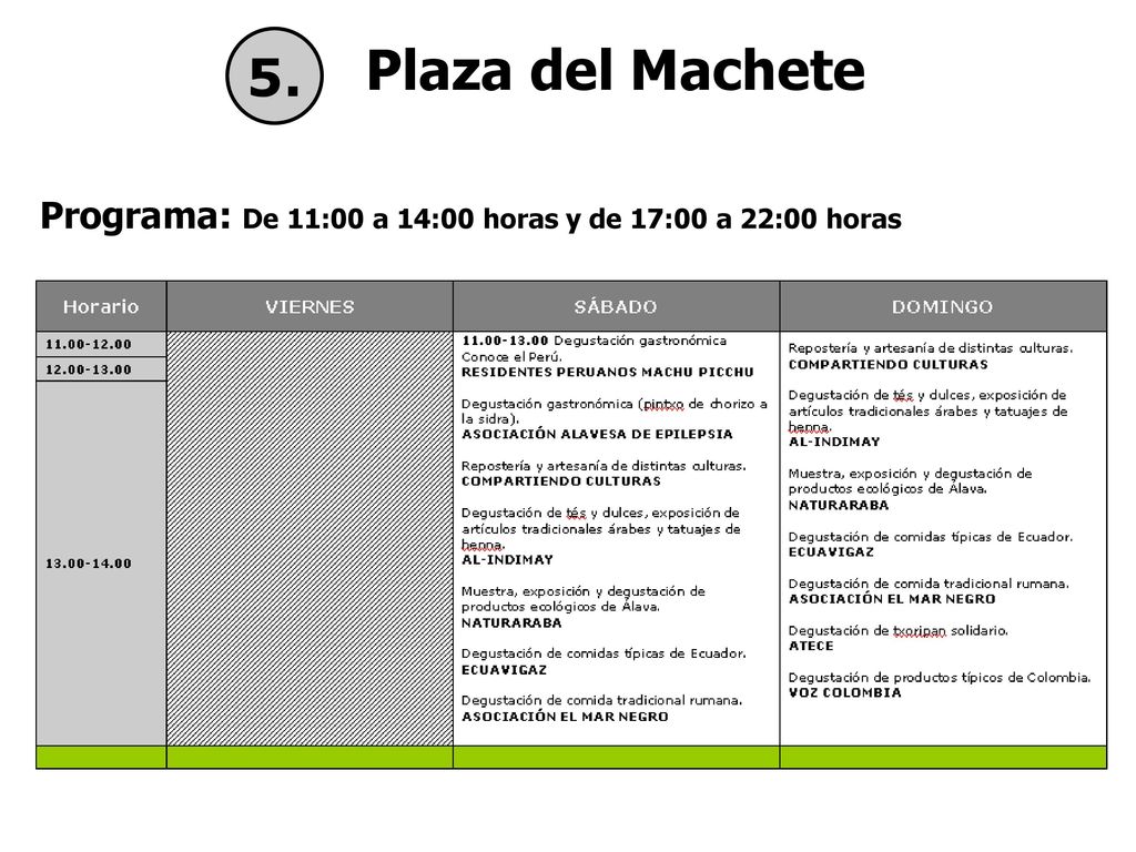 Plaza del Machete 5. Programa: De 11:00 a 14:00 horas y de 17:00 a 22:00 horas