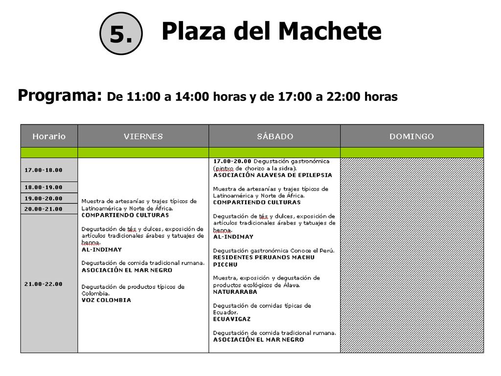 Plaza del Machete 5. Programa: De 11:00 a 14:00 horas y de 17:00 a 22:00 horas