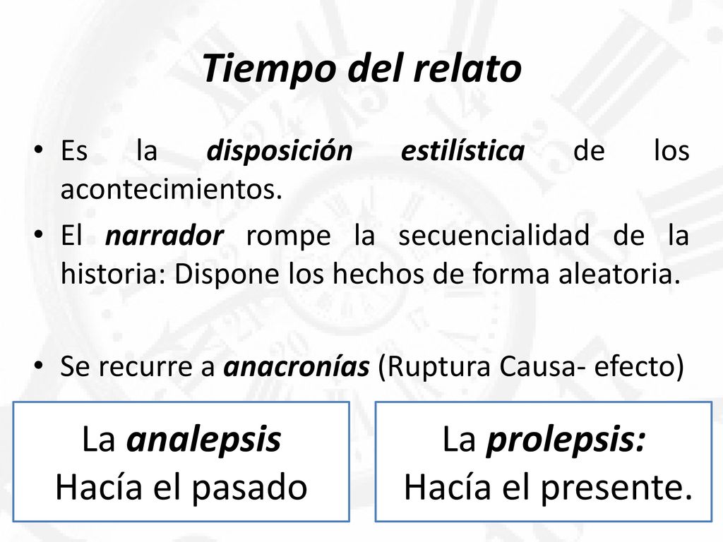Tiempo del relato La analepsis Hacía el pasado La prolepsis: