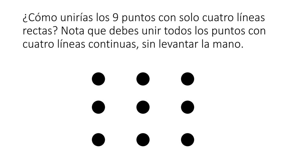 ¿Cómo unirías los 9 puntos con solo cuatro líneas rectas