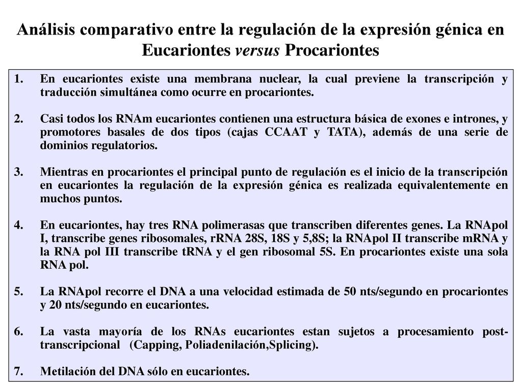 Análisis comparativo entre la regulación de la expresión génica en Eucariontes versus Procariontes