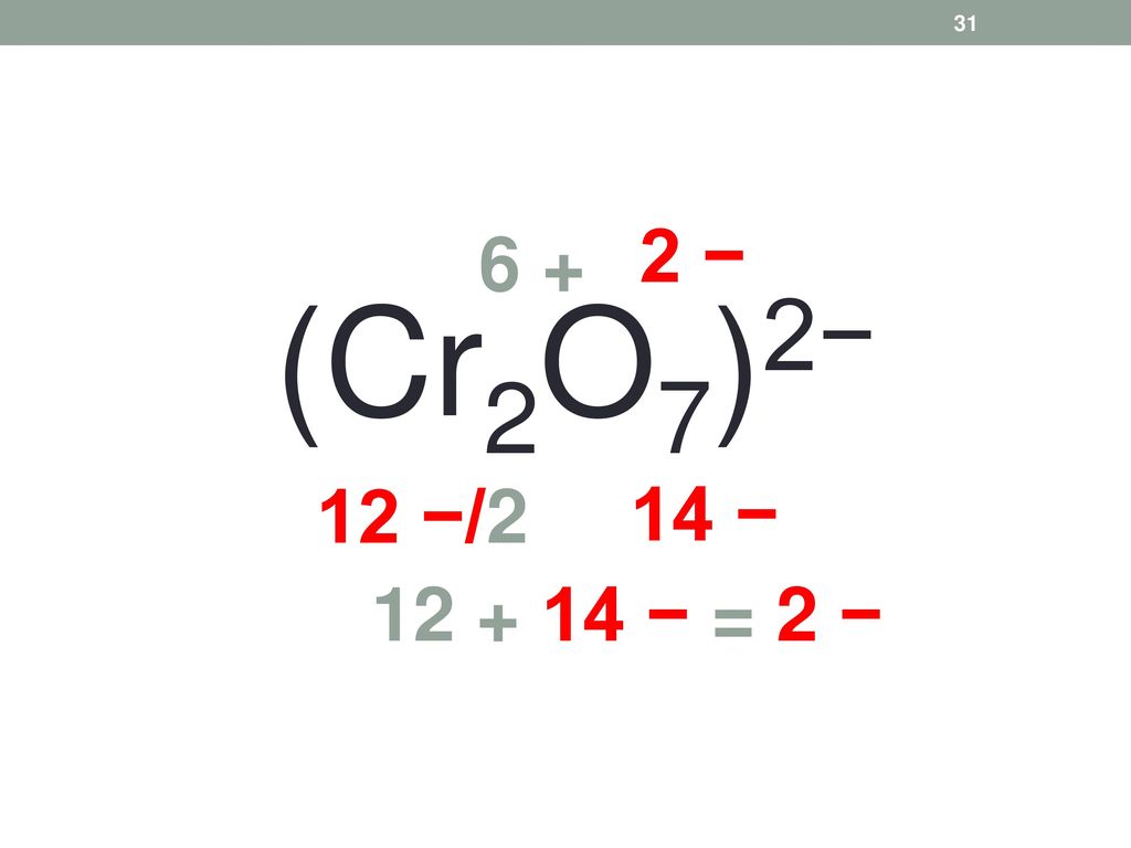 2 − 6 + (Cr2O7)2− 12 −/2 14 − − = 2 −