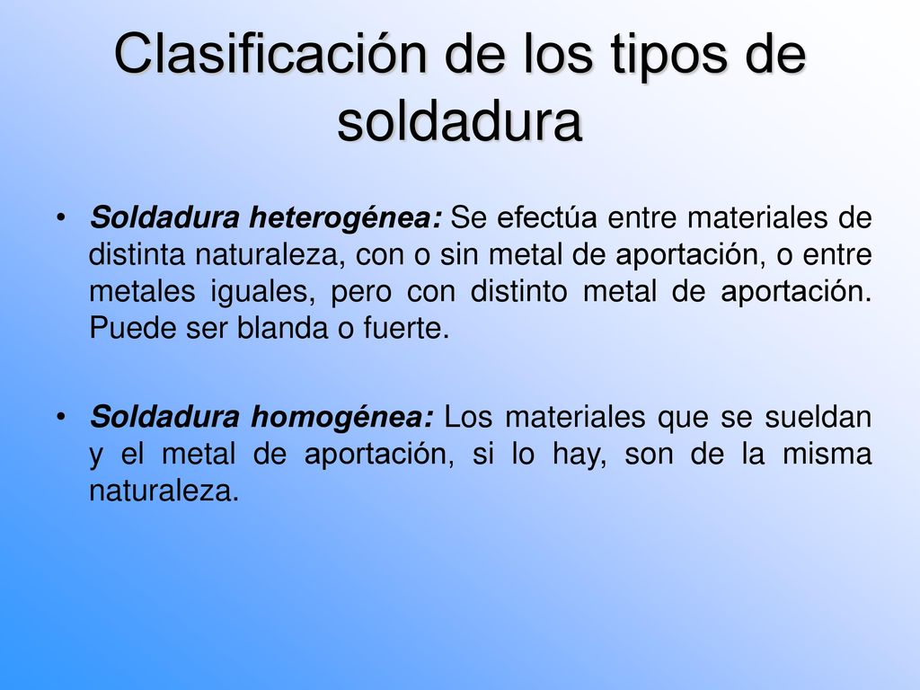 Clasificación de los tipos de soldadura