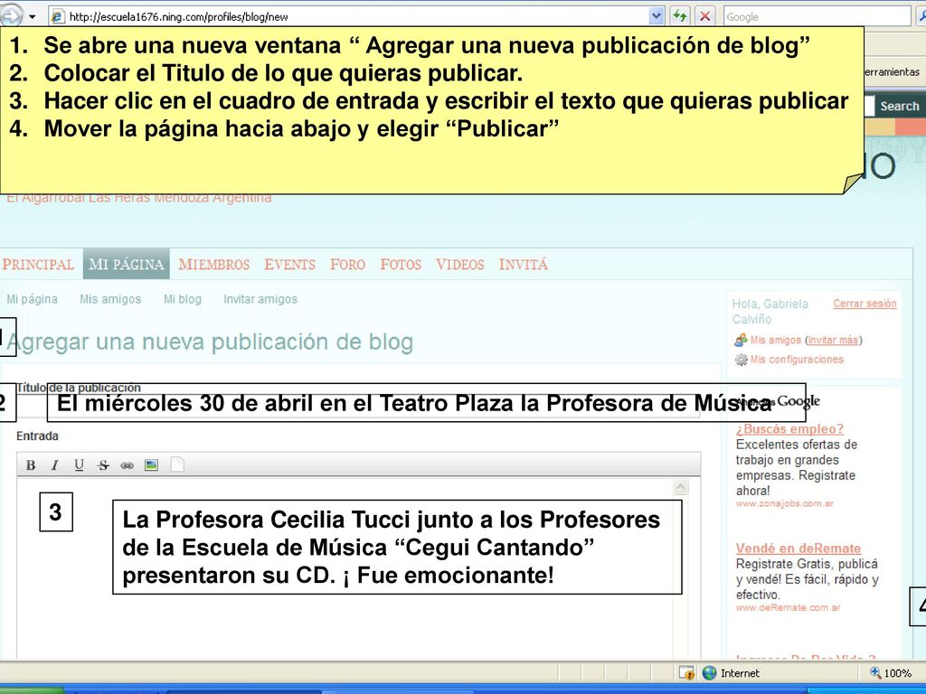 Se abre una nueva ventana Agregar una nueva publicación de blog