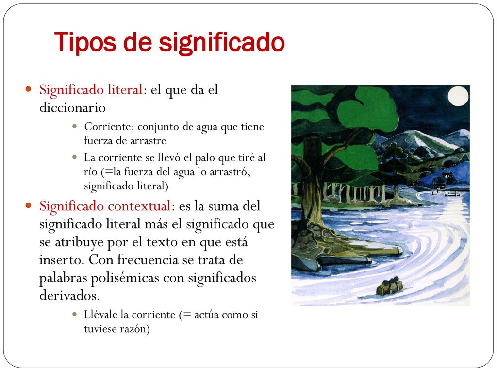 Tipos de significado Significado literal: el que da el diccionario