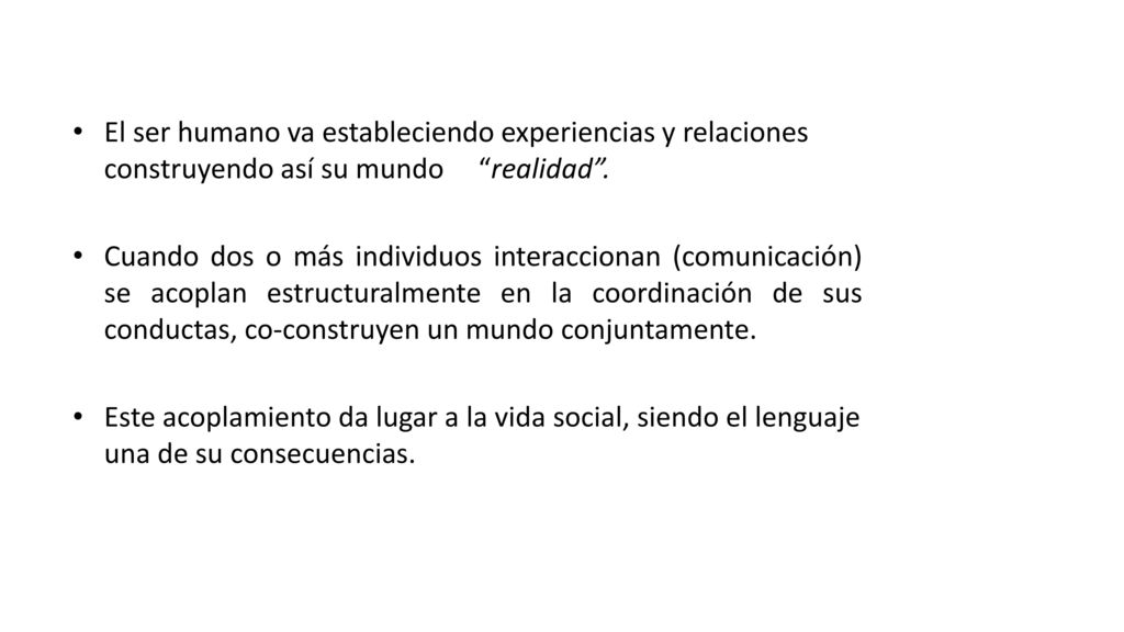 El ser humano va estableciendo experiencias y relaciones construyendo así su mundo realidad .