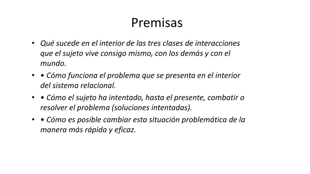Premisas Qué sucede en el interior de las tres clases de interacciones que el sujeto vive consigo mismo, con los demás y con el mundo.