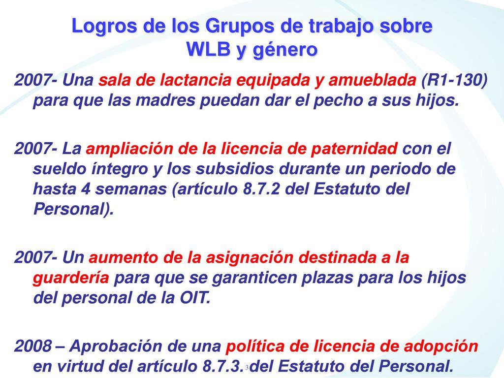 Logros de los Grupos de trabajo sobre WLB y género