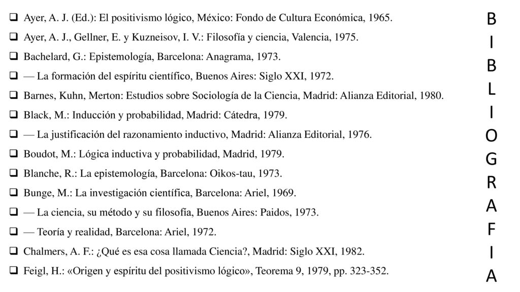 Ayer, A. J. (Ed.): El positivismo lógico, México: Fondo de Cultura Económica, 1965.
