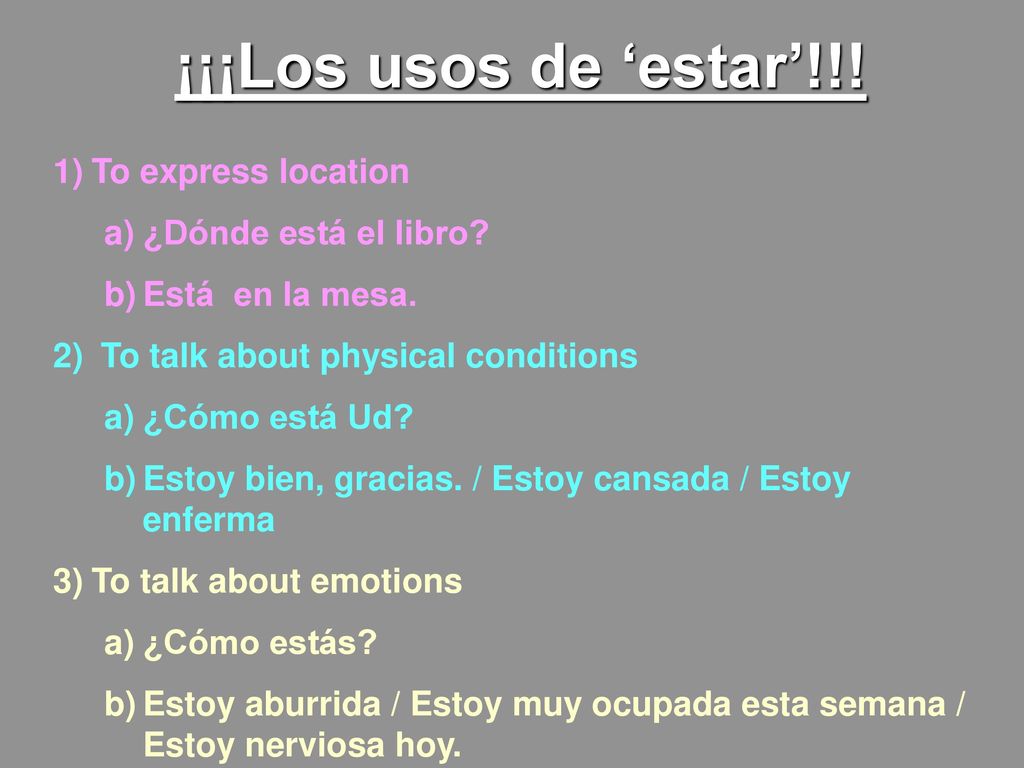 ¡¡¡Los usos de ‘estar’!!! To express location ¿Dónde está el libro