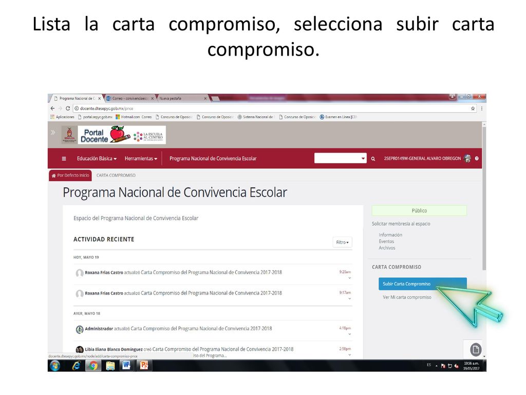 Lista la carta compromiso, selecciona subir carta compromiso.