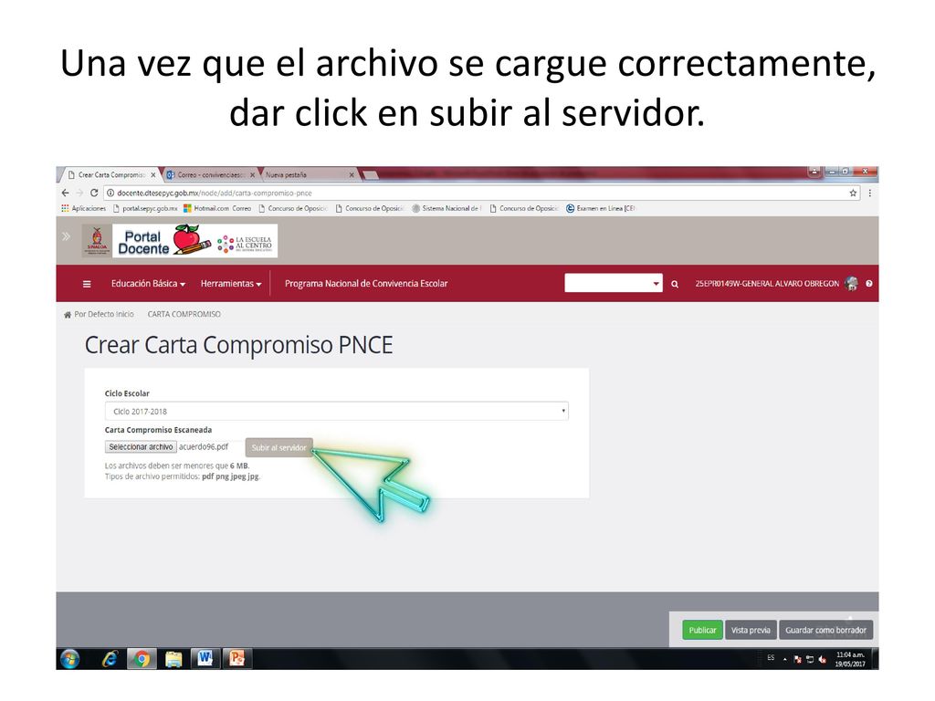 Una vez que el archivo se cargue correctamente, dar click en subir al servidor.