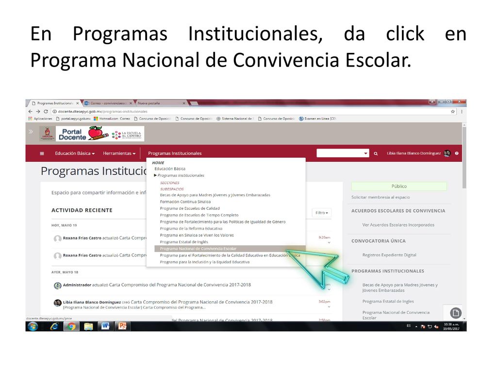 En Programas Institucionales, da click en Programa Nacional de Convivencia Escolar.