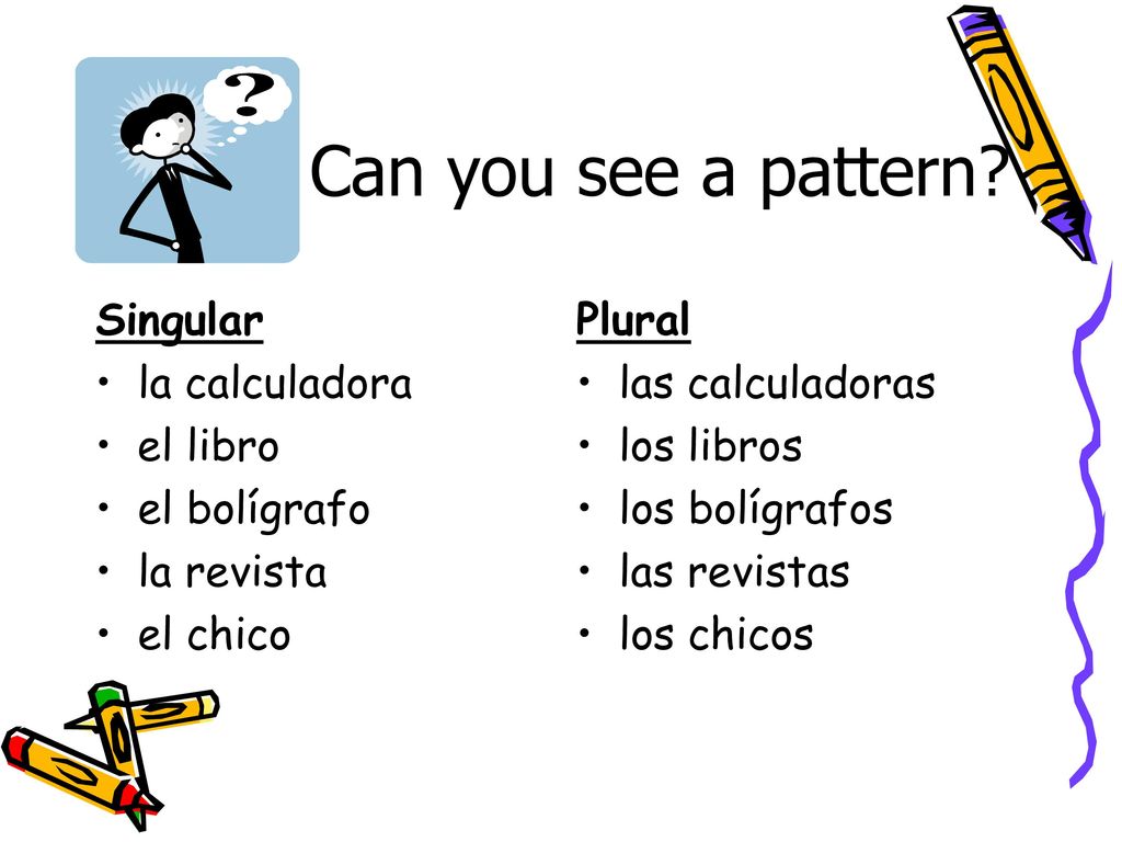 Can you see a pattern Singular la calculadora el libro el bolígrafo