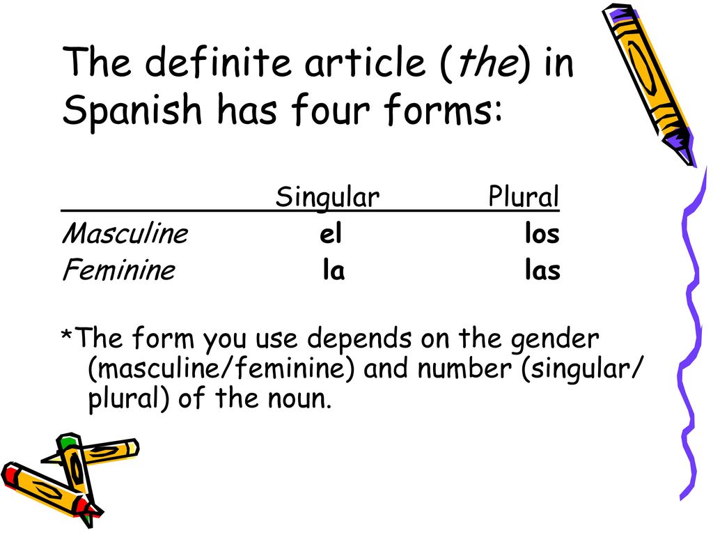 The definite article (the) in Spanish has four forms: