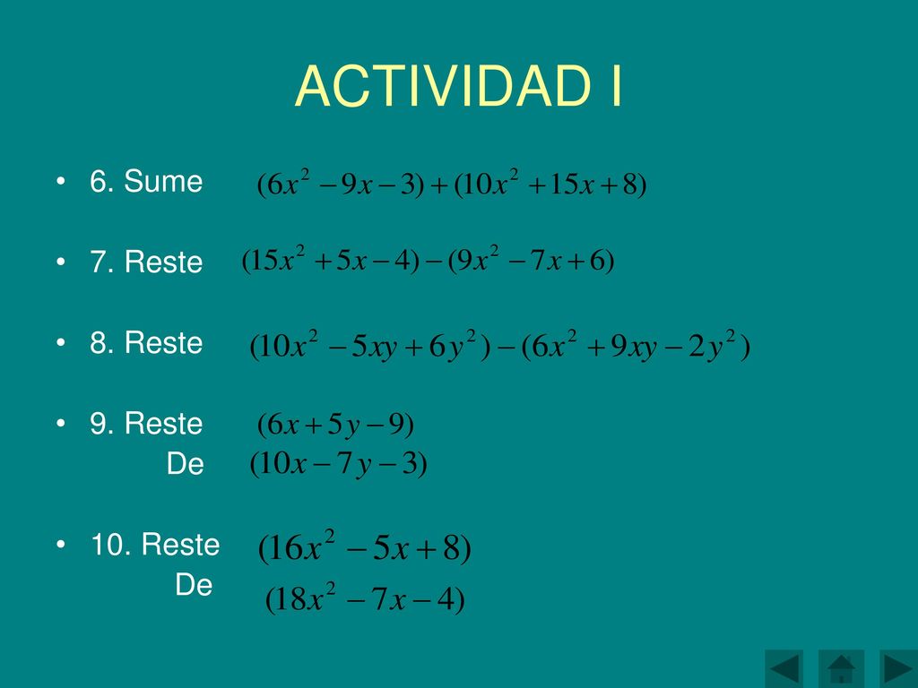 ACTIVIDAD I 6. Sume 7. Reste 8. Reste 9. Reste De 10. Reste