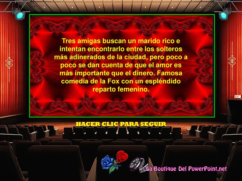 Tres amigas buscan un marido rico e intentan encontrarlo entre los solteros más adinerados de la ciudad, pero poco a poco se dan cuenta de que el amor es más importante que el dinero. Famosa comedia de la Fox con un espléndido reparto femenino.