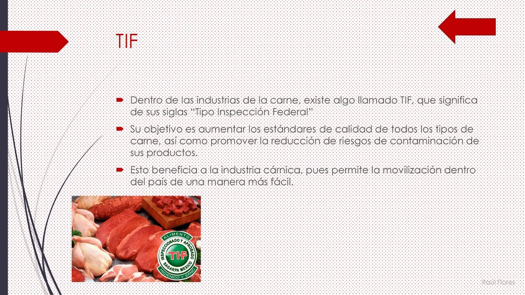 TIF Dentro de las industrias de la carne, existe algo llamado TIF, que significa de sus siglas Tipo Inspección Federal