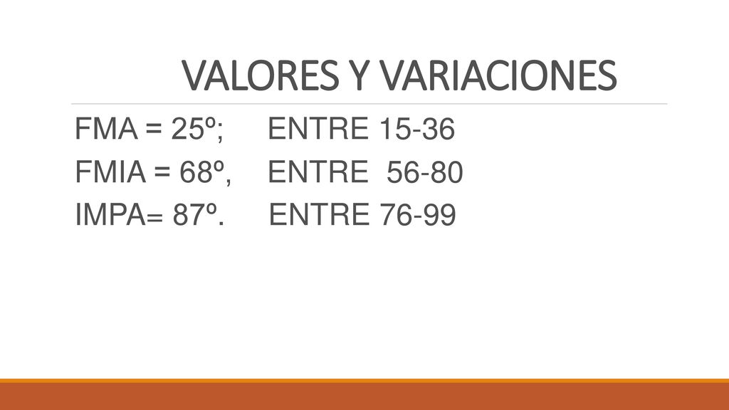 VALORES Y VARIACIONES FMA = 25º; ENTRE FMIA = 68º, ENTRE 56-80
