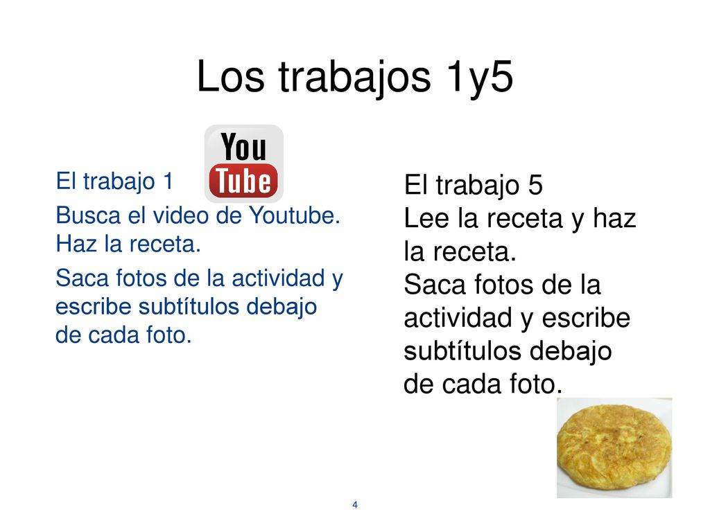 Los trabajos 1y5 El trabajo 5 Lee la receta y haz la receta.