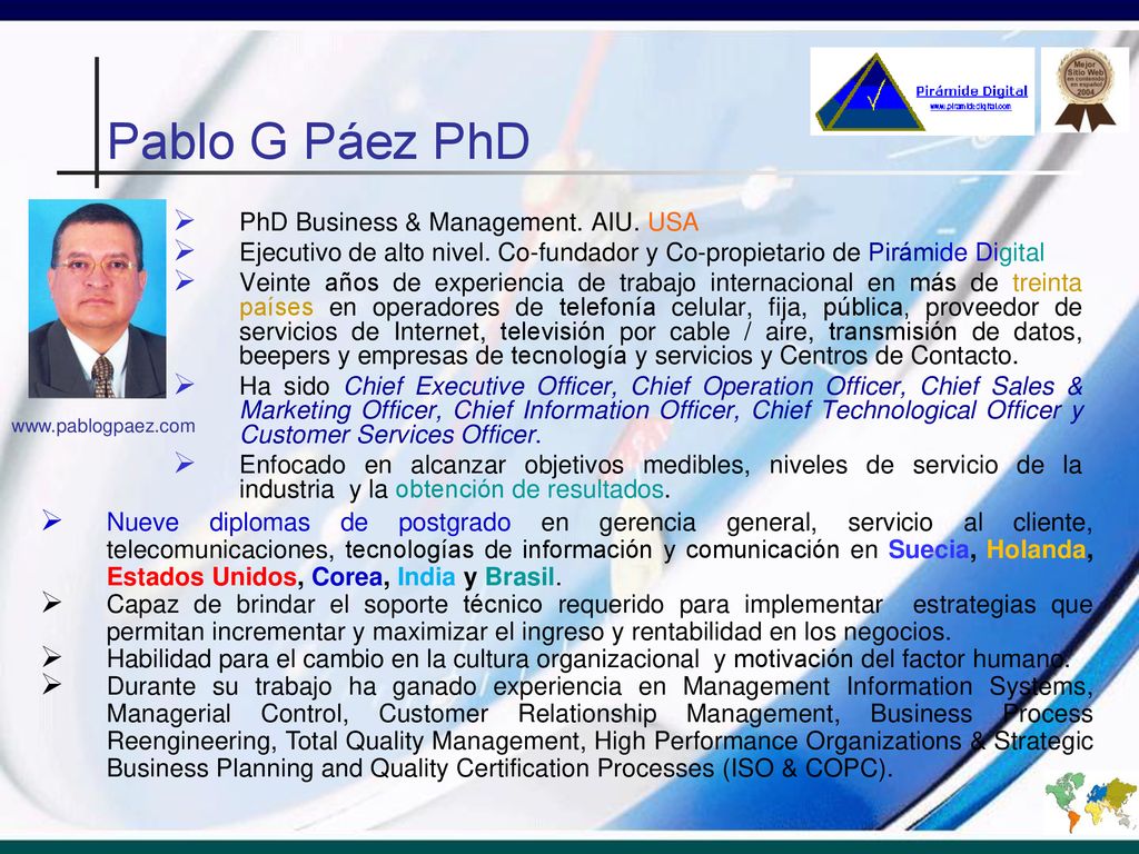 Pablo G Páez PhD PhD Business & Management. AIU. USA