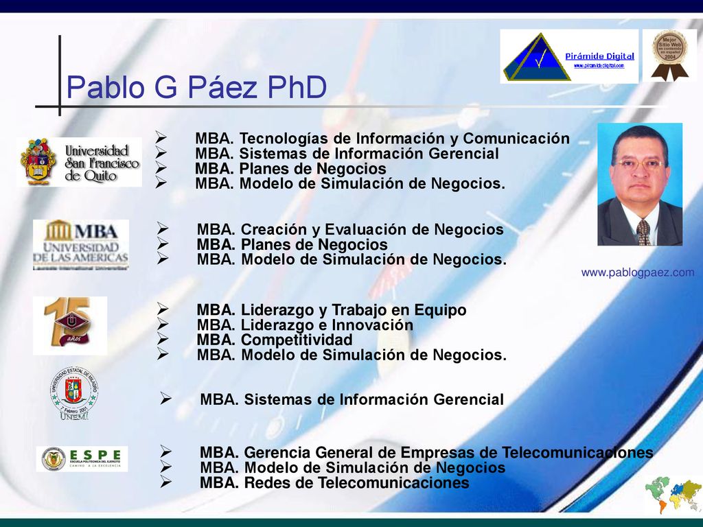 Pablo G Páez PhD MBA. Tecnologías de Información y Comunicación