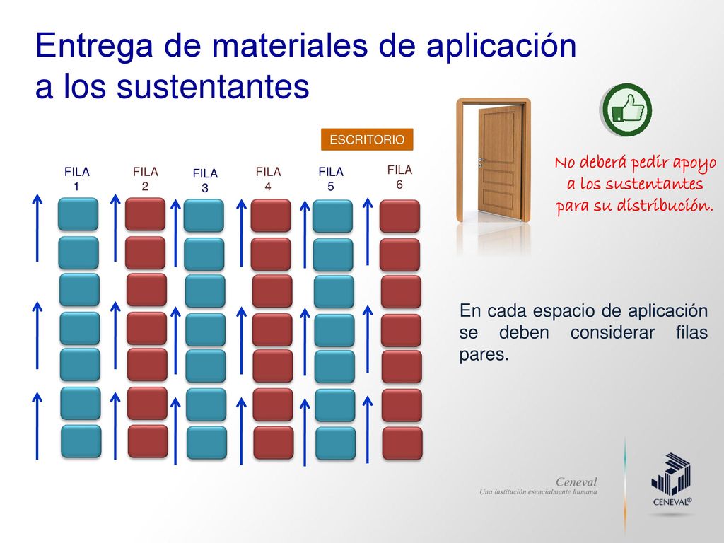 No deberá pedir apoyo a los sustentantes para su distribución.